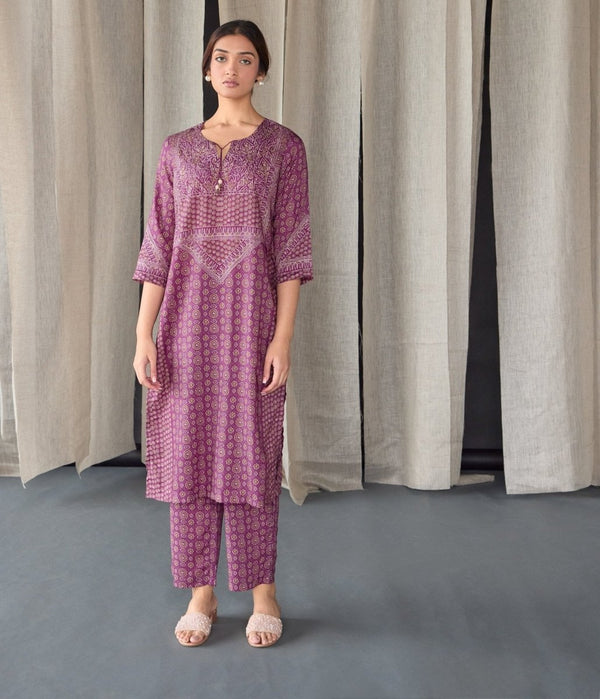 Wine Ajrakh Tencel Kurta Set | Verified Sustainable Womens Kurta on Brown Living™