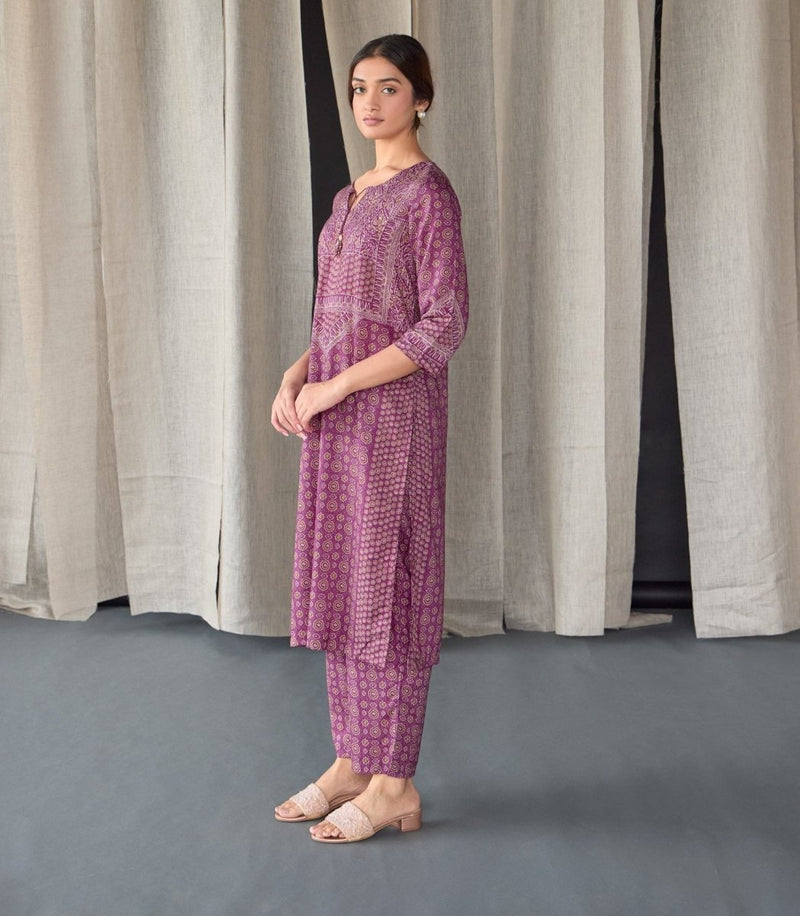 Wine Ajrakh Tencel Kurta Set | Verified Sustainable Womens Kurta on Brown Living™