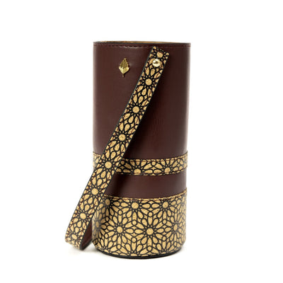 Wine Bottle Carry Case – Vegan Leather & Printed Cork (Maroon) – Bar Glassware on Brown Living™. SKU: CPWBGH001. Img 3.