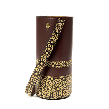 Wine Bottle Carry Case – Vegan Leather & Printed Cork (Maroon) – Bar Glassware on Brown Living™. SKU: CPWBGH001. Img 3.