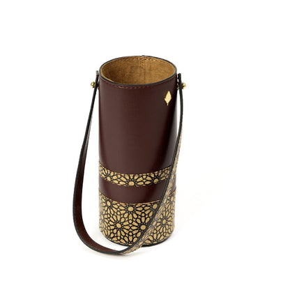 Wine Bottle Carry Case – Vegan Leather & Printed Cork (Maroon) – Bar Glassware on Brown Living™. SKU: CPWBGH001. Img 1.