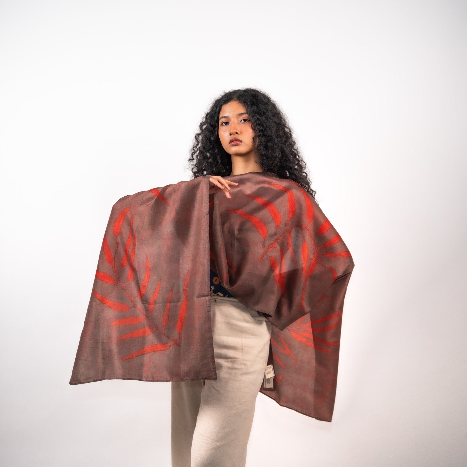 Wine Eucalyptus Silk Scarf – Handcrafted Natural Silk Stole – Womens Scarf on Brown Living™. SKU: scarfwine. Img 2.