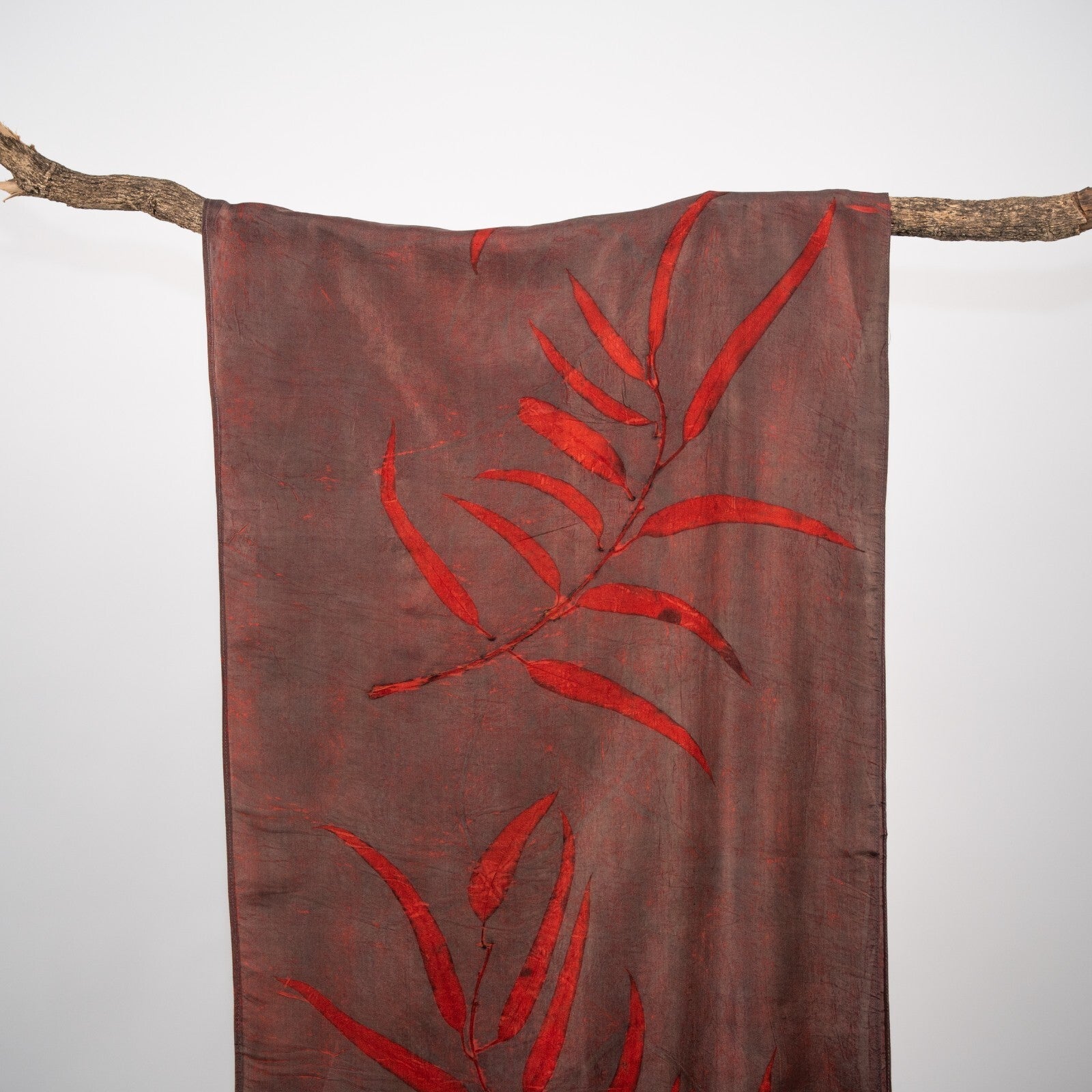 Wine Eucalyptus Silk Scarf – Handcrafted Natural Silk Stole – Womens Scarf on Brown Living™. SKU: scarfwine. Img 7.