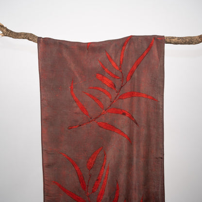 Wine Eucalyptus Silk Scarf – Handcrafted Natural Silk Stole – Womens Scarf on Brown Living™. SKU: scarfwine. Img 7.
