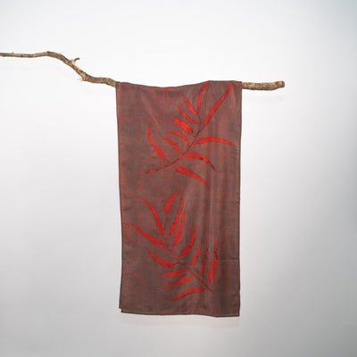 Wine Eucalyptus Silk Scarf – Handcrafted Natural Silk Stole – Womens Scarf on Brown Living™. SKU: scarfwine. Img 3.