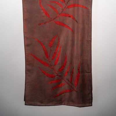 Wine Eucalyptus Silk Scarf – Handcrafted Natural Silk Stole – Womens Scarf on Brown Living™. SKU: scarfwine. Img 6.