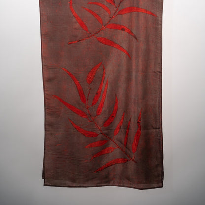 Wine Eucalyptus Silk Scarf – Handcrafted Natural Silk Stole – Womens Scarf on Brown Living™. SKU: scarfwine. Img 6.