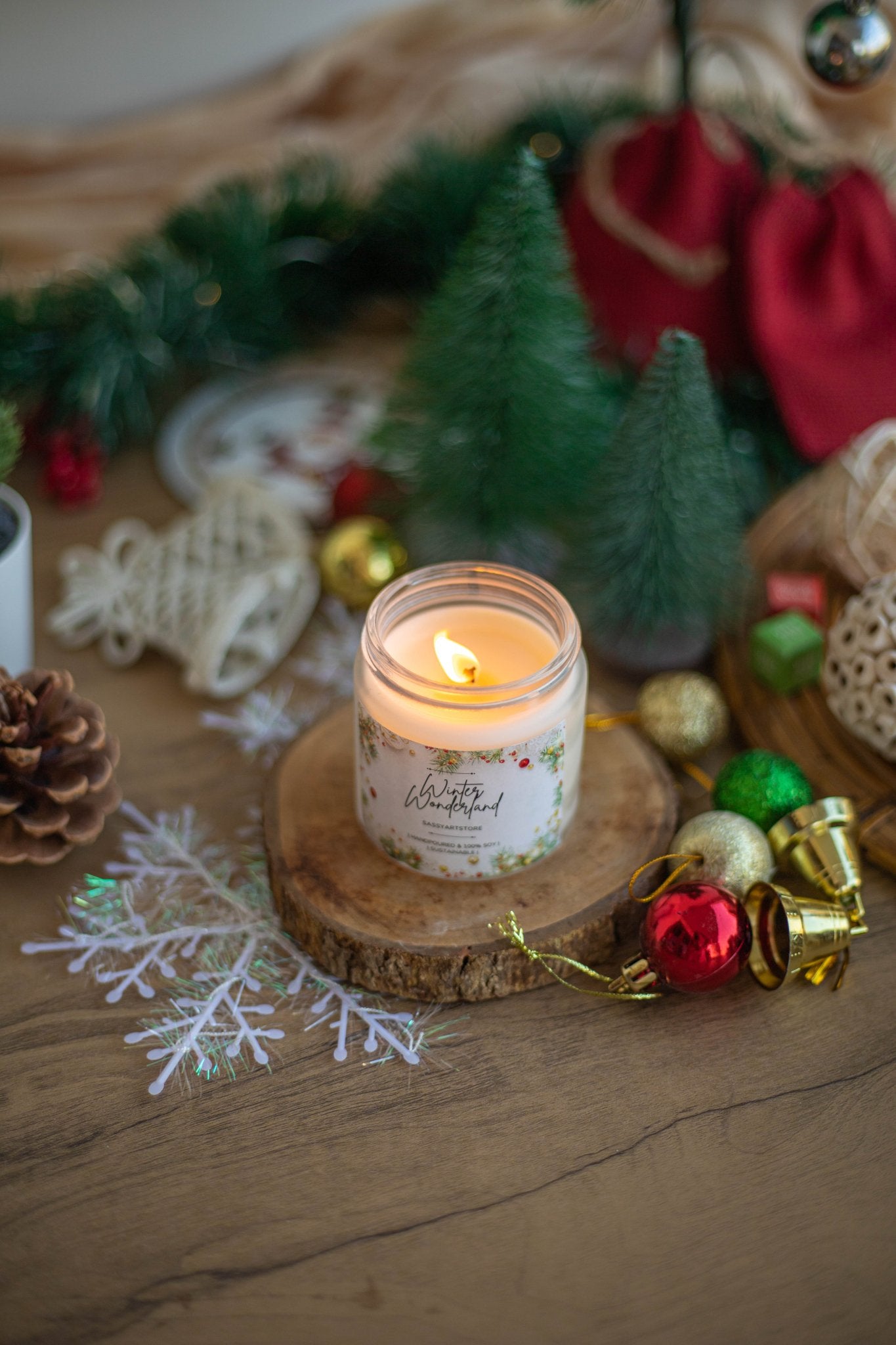 Winter Wonderland Aroma Candle | Christmas Festive Scented Candle – Candles & Fragrances on Brown Living™. SKU: Sas-001. Img 2.