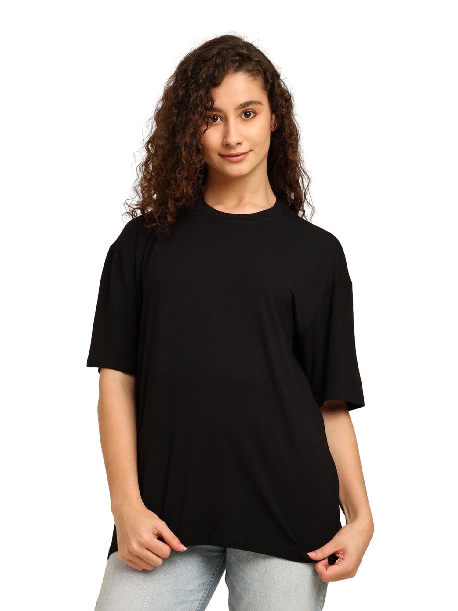 Women Oversized Bamboo Plain T-Shirt – Soft, Breathable & Sustainable – Womens T-Shirt on Brown Living™. SKU: W-PLAIN-OVERSIZ-BLK-M. Img 5.