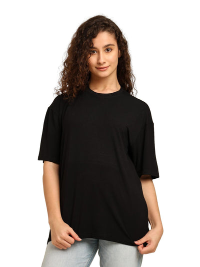 Women Oversized Bamboo Plain T-Shirt – Soft, Breathable & Sustainable – Womens T-Shirt on Brown Living™. SKU: W-PLAIN-OVERSIZ-BLK-M. Img 5.