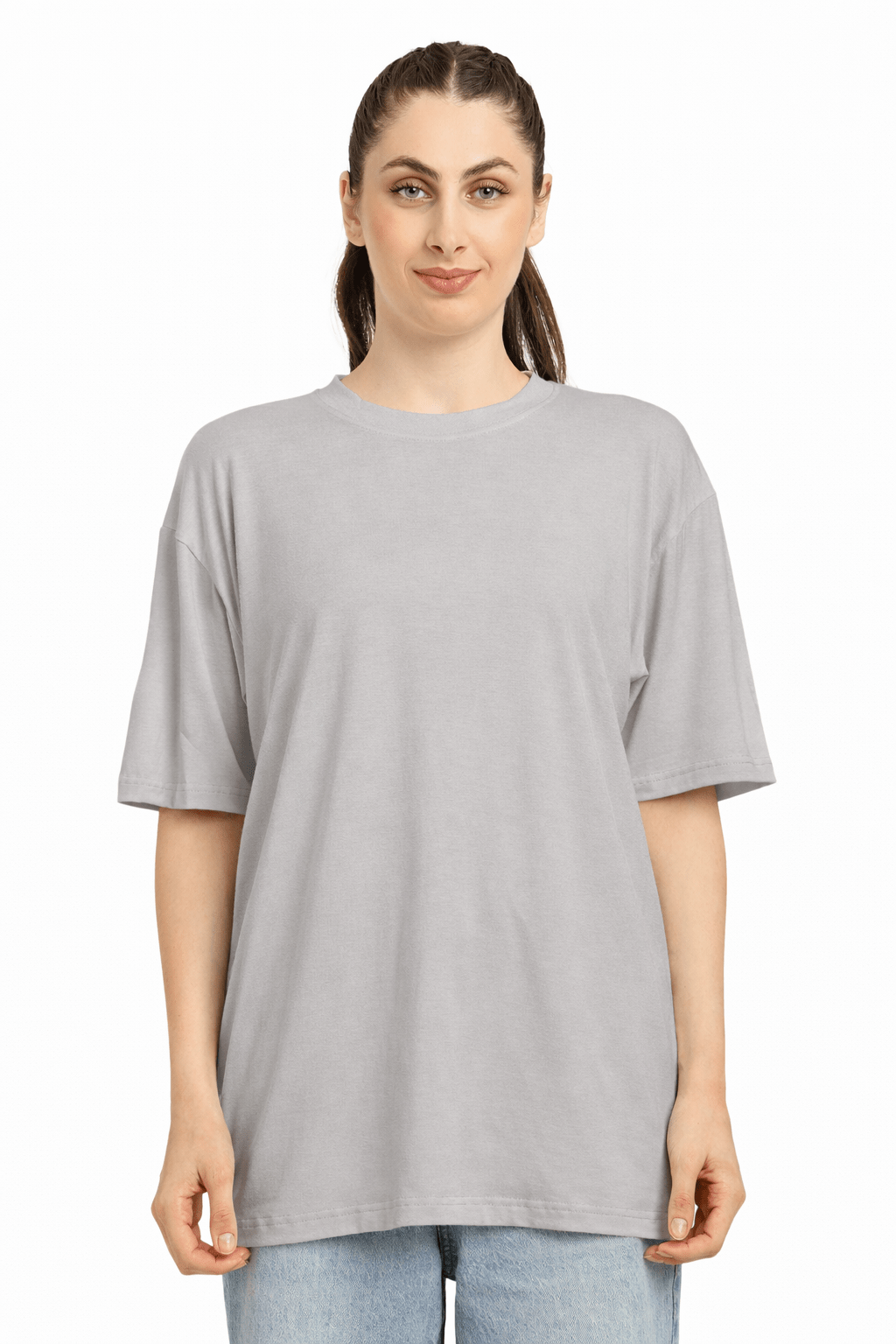 Women Oversized Bamboo Plain T-Shirt – Soft, Breathable & Sustainable – Womens T-Shirt on Brown Living™. SKU: W-PLAIN-OVERSIZ-GRAY-M. Img 21.