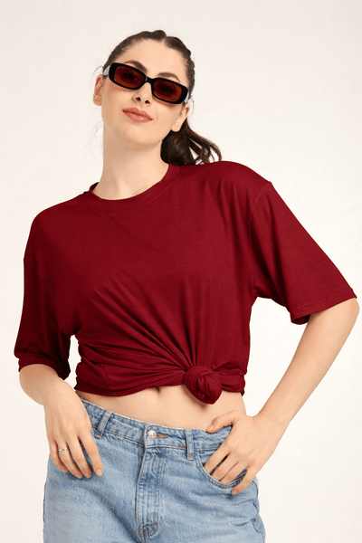 Women Oversized Bamboo Plain T-Shirt – Soft, Breathable & Sustainable – Womens T-Shirt on Brown Living™. SKU: W-PLAIN-OVERSIZ-MRON-M. Img 11.