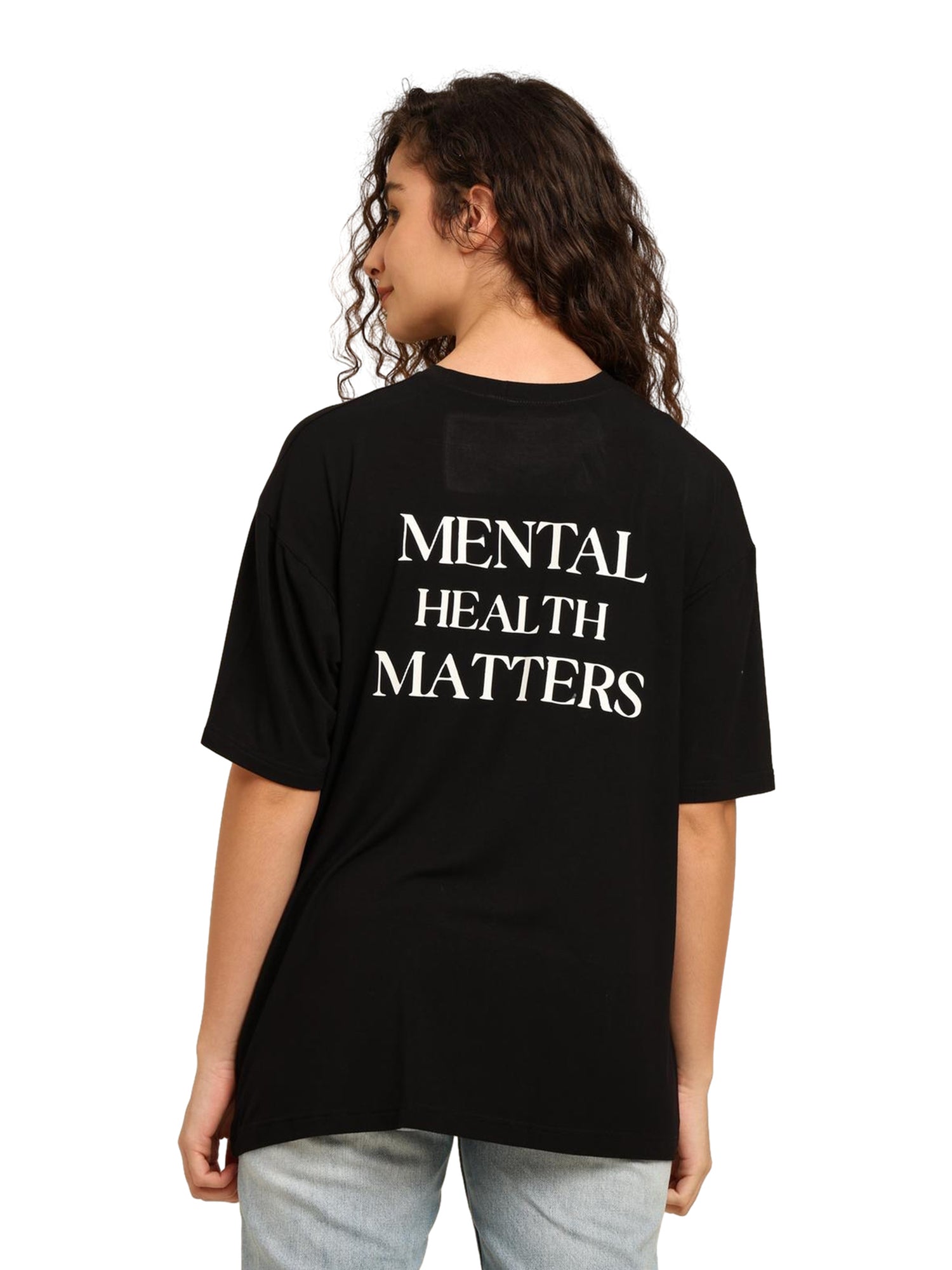 Women Oversized Bamboo T-Shirt – Soft, Breathable & Sustainable Fit – Womens T-Shirt on Brown Living™. SKU: W-MNTL-HLTH-BLK-S. Img 21.