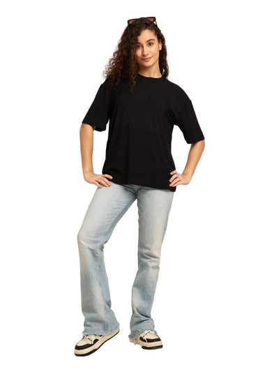 Women Oversized Bamboo T-Shirt – Soft, Breathable & Sustainable Fit – Womens T-Shirt on Brown Living™. SKU: W-WORLD-BLK-S. Img 27.