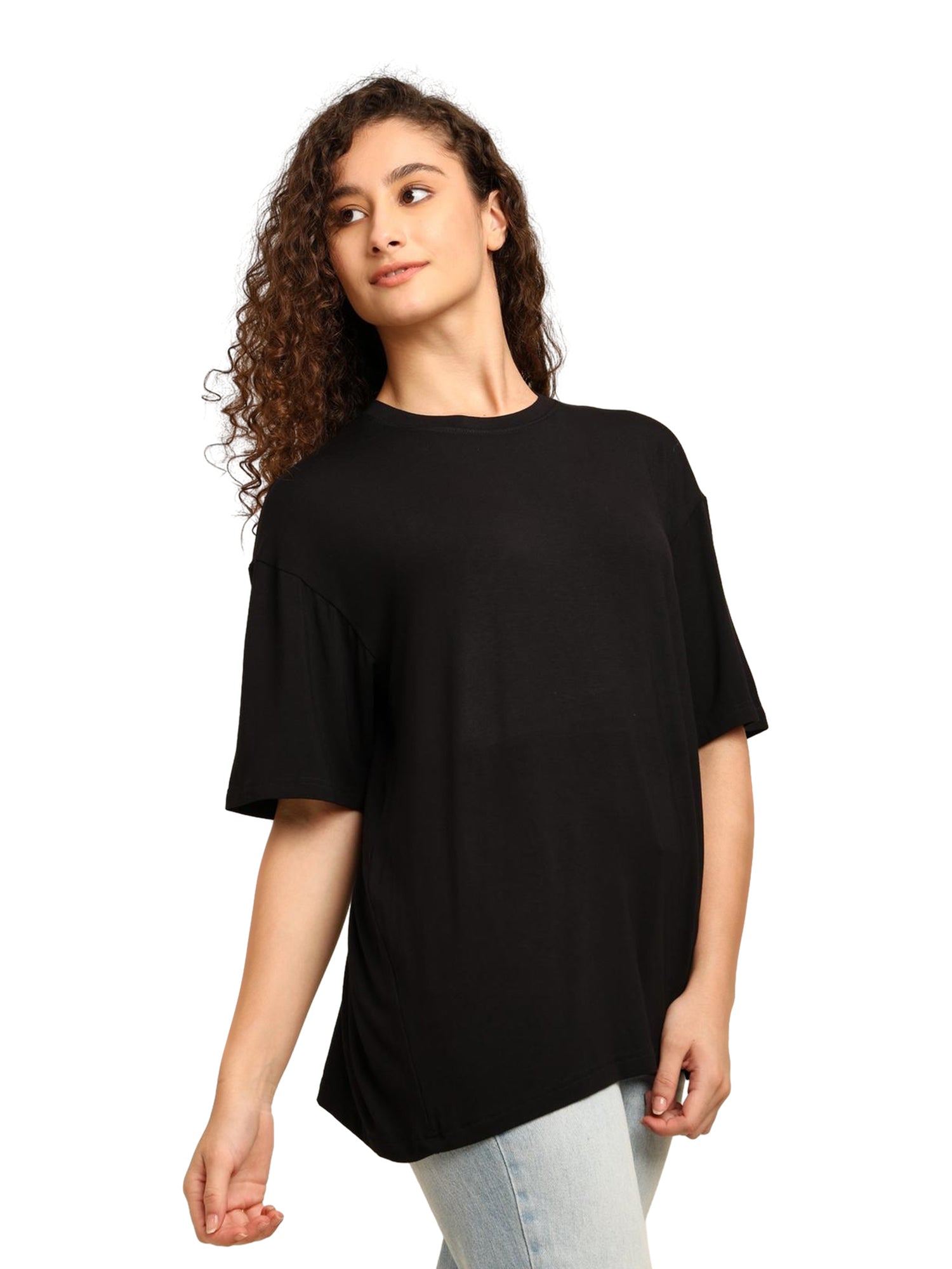 Women Oversized Bamboo T-Shirt – Soft, Breathable & Sustainable Fit – Womens T-Shirt on Brown Living™. SKU: W-WORLD-BLK-S. Img 26.