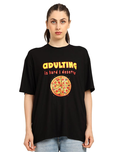 Women Oversized Bamboo T-Shirt – Soft, Breathable & Sustainable Fit – Womens T-Shirt by Bamboology available on Brown Living™. Black S. SKU: WOMEN - ADULTING - BLK - S. Img 1.