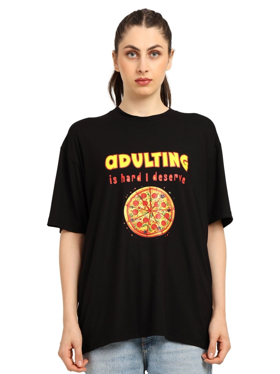 Women Oversized Bamboo T-Shirt – Soft, Breathable & Sustainable Fit – Womens T-Shirt by Bamboology available on Brown Living™. Black S. SKU: WOMEN - ADULTING - BLK - S. Img 1.