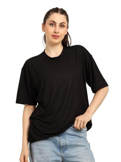 Women Oversized Bamboo T-Shirt – Soft, Breathable & Sustainable Fit – Womens T-Shirt by Bamboology available on Brown Living™. Black S. SKU: WOMEN - LIPS - BLK - S. Img 9.