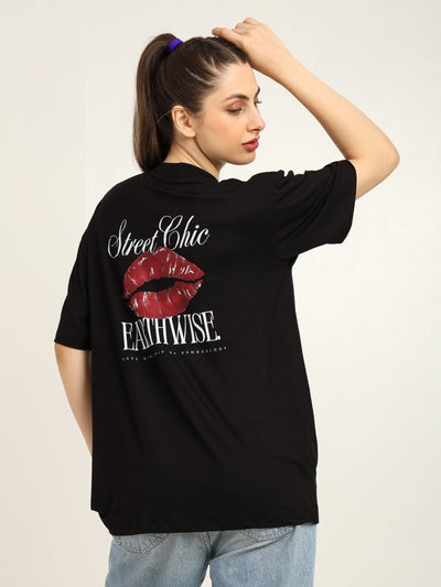 Women Oversized Bamboo T-Shirt – Soft, Breathable & Sustainable Fit – Womens T-Shirt by Bamboology available on Brown Living™. Black S. SKU: WOMEN - LIPS - BLK - S. Img 8.