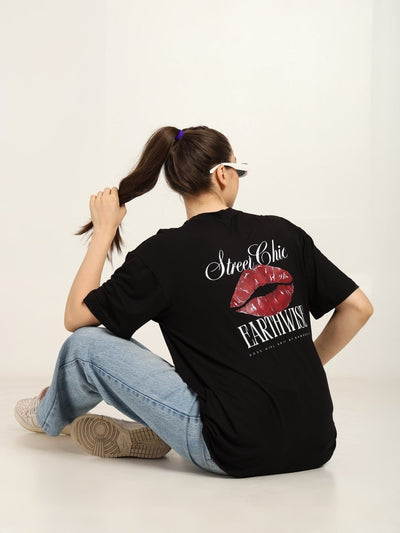 Women Oversized Bamboo T-Shirt – Soft, Breathable & Sustainable Fit – Womens T-Shirt by Bamboology available on Brown Living™. Black S. SKU: WOMEN - LIPS - BLK - S. Img 10.