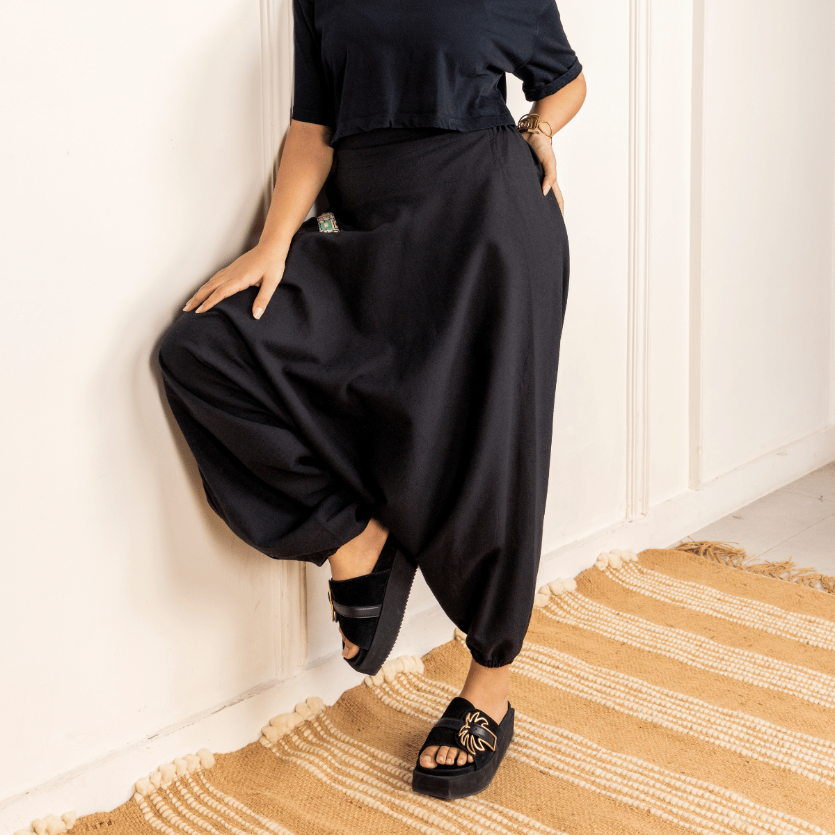 Women's Aladdin Harem Pants | Black – Womens Pants by Hope - House of Pure Eco available on Brown Living™. One Size . SKU: AL - HW - 15_M. Img 5.