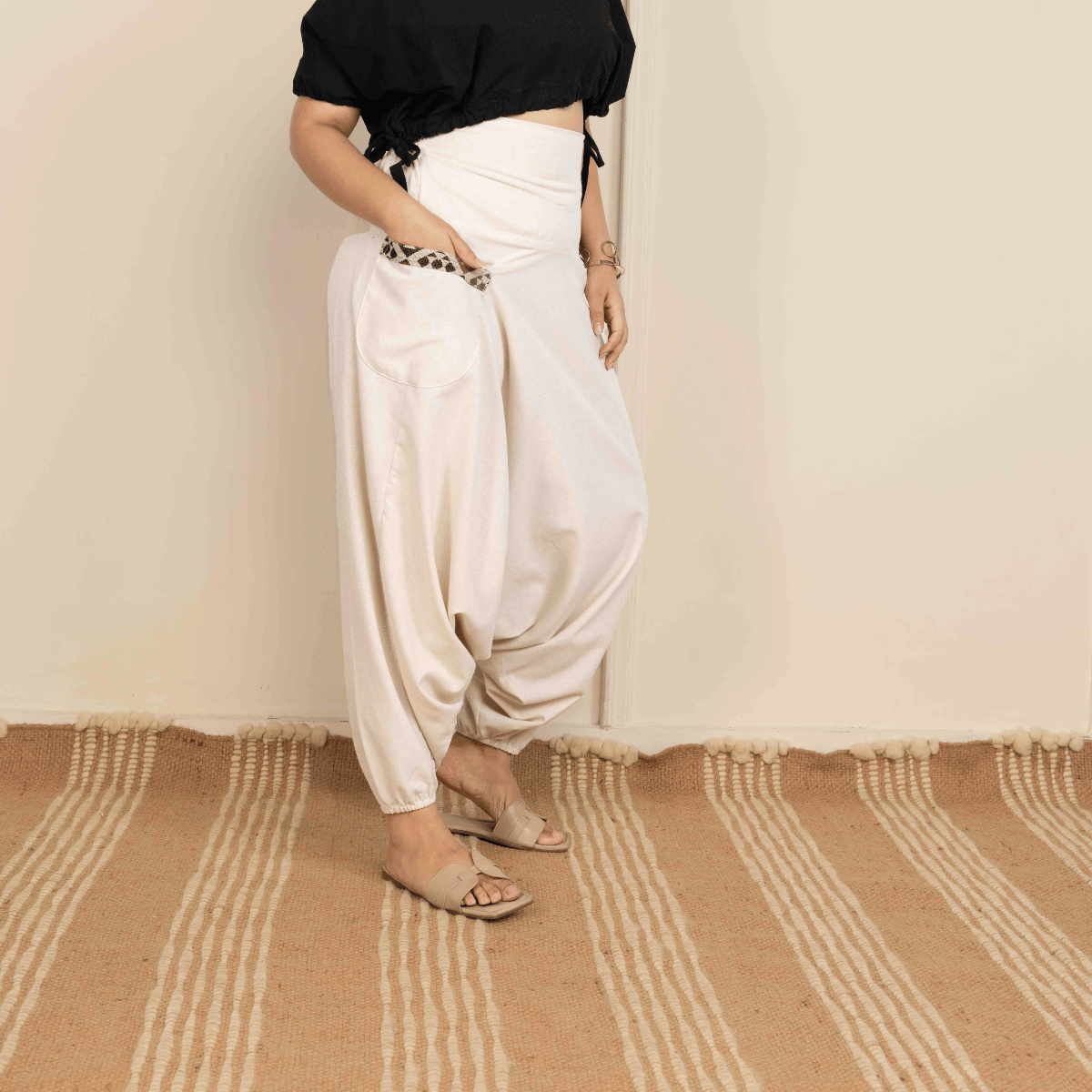 Women's Aladdin Harem Pants | Cream – Womens Pants by Hope - House of Pure Eco available on Brown Living™. One Size . SKU: AL - HW - 12_M. Img 4.