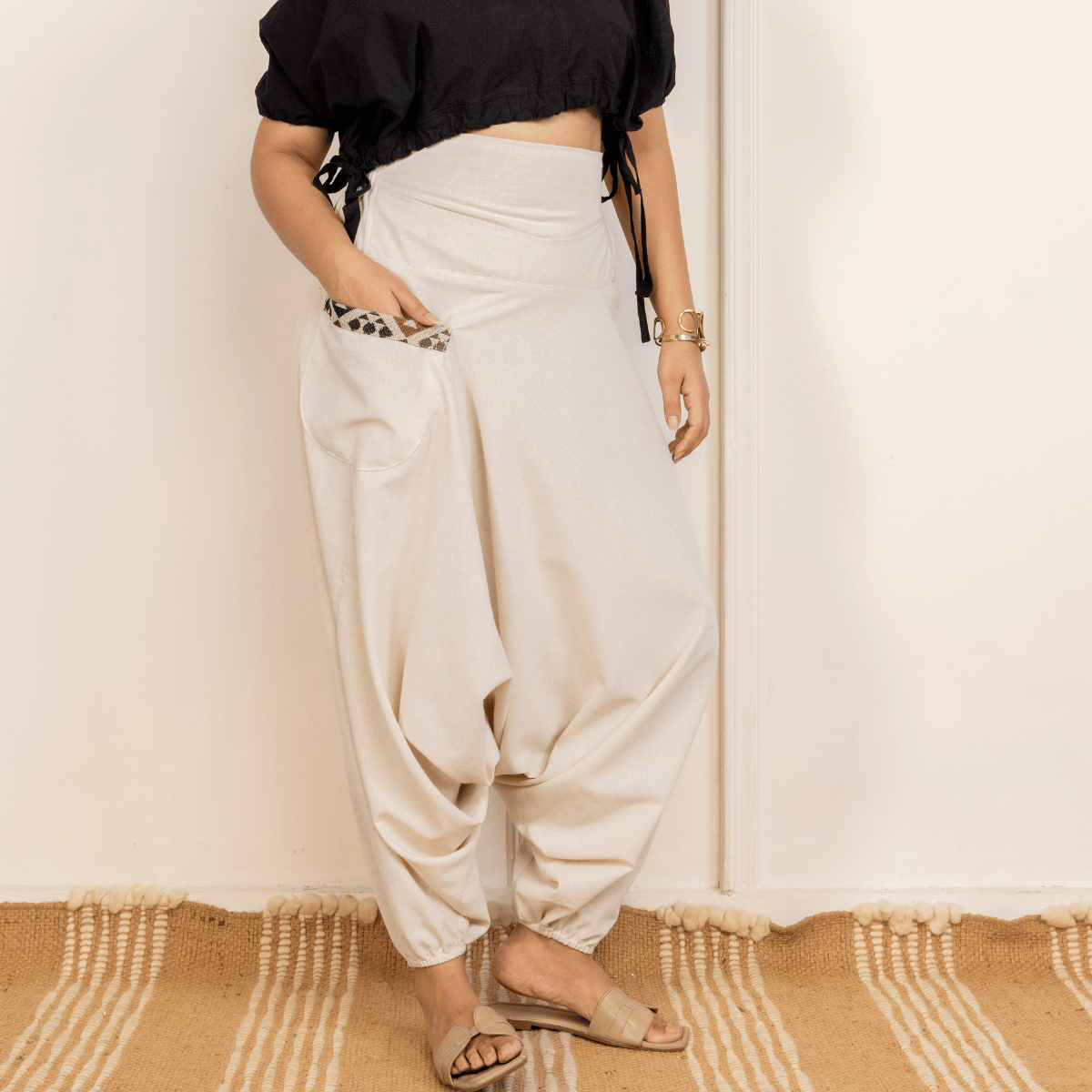 Women's Aladdin Harem Pants | Cream – Womens Pants by Hope - House of Pure Eco available on Brown Living™. One Size . SKU: AL - HW - 12_M. Img 1.