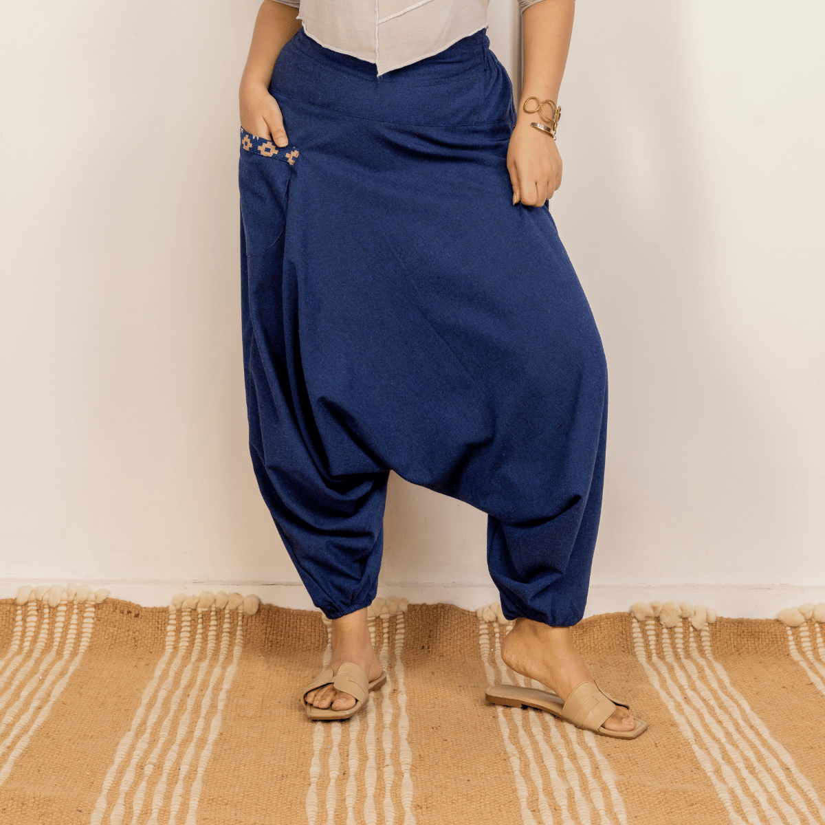 Women's Aladdin Harem Pants | Dark Blue – Womens Pants by Hope - House of Pure Eco available on Brown Living™. One Size . SKU: AL - HW - 11_M. Img 4.