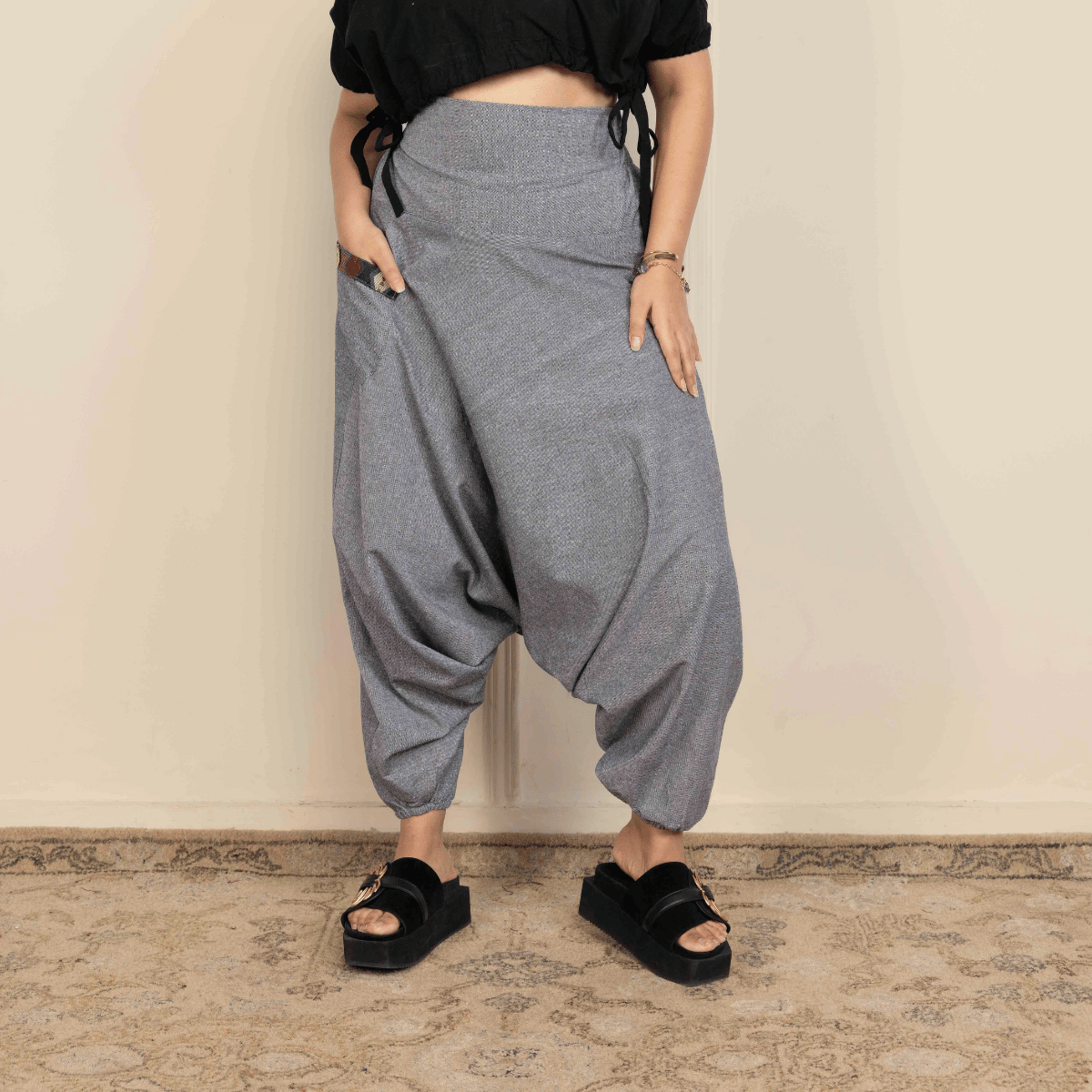 Women's Aladdin Harem Pants | Grey – Womens Pants by Hope - House of Pure Eco available on Brown Living™. One Size . SKU: AL - HW - 13_M. Img 1.