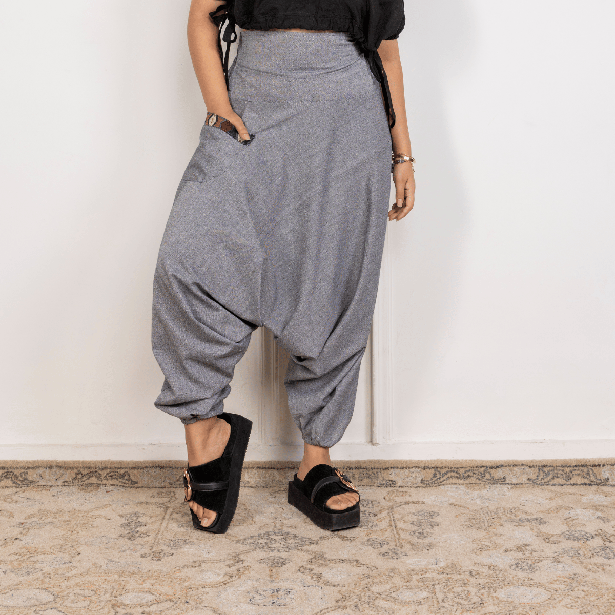 Women's Aladdin Harem Pants | Grey – Womens Pants by Hope - House of Pure Eco available on Brown Living™. One Size . SKU: AL - HW - 13_M. Img 2.