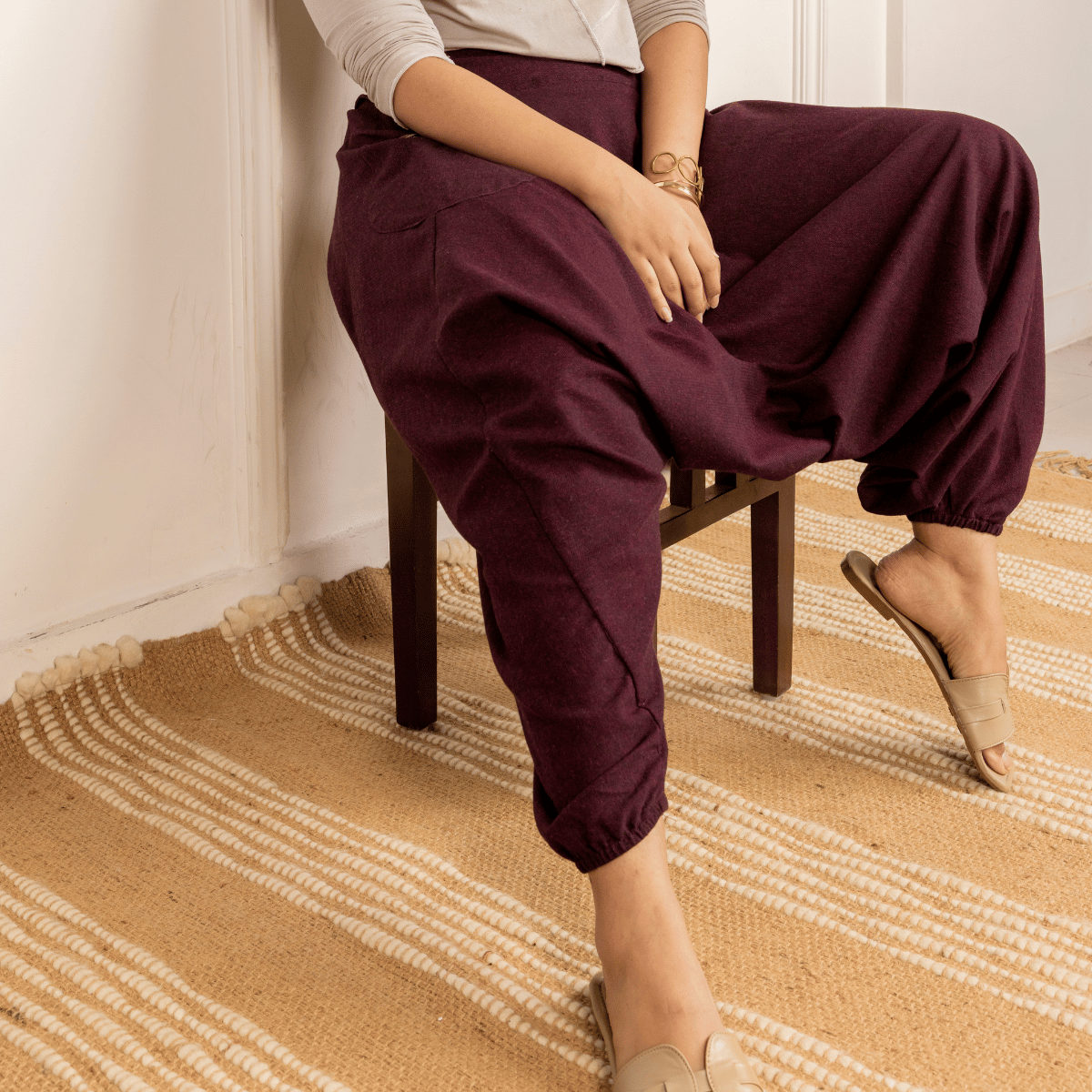 Women's Aladdin Harem Pants | Maroon – Womens Pants by Hope - House of Pure Eco available on Brown Living™. One Size . SKU: AL - HW - 14_M. Img 4.