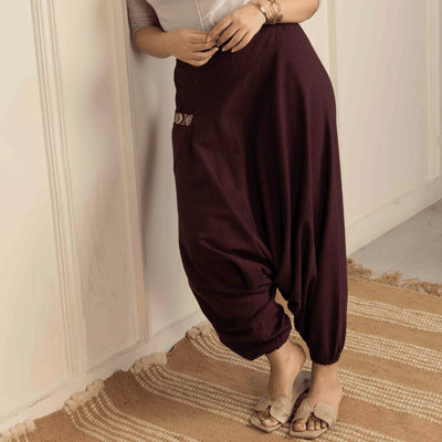 Women's Aladdin Harem Pants | Maroon – Womens Pants on Brown Living™. SKU: AL - HW - 14_M. Img 1.