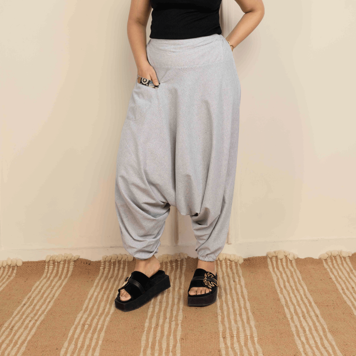 Women's Aladdin Harem Pants | Melange Grey – Womens Pants by Hope - House of Pure Eco available on Brown Living™. One Size . SKU: AL - HW - 17_M. Img 4.
