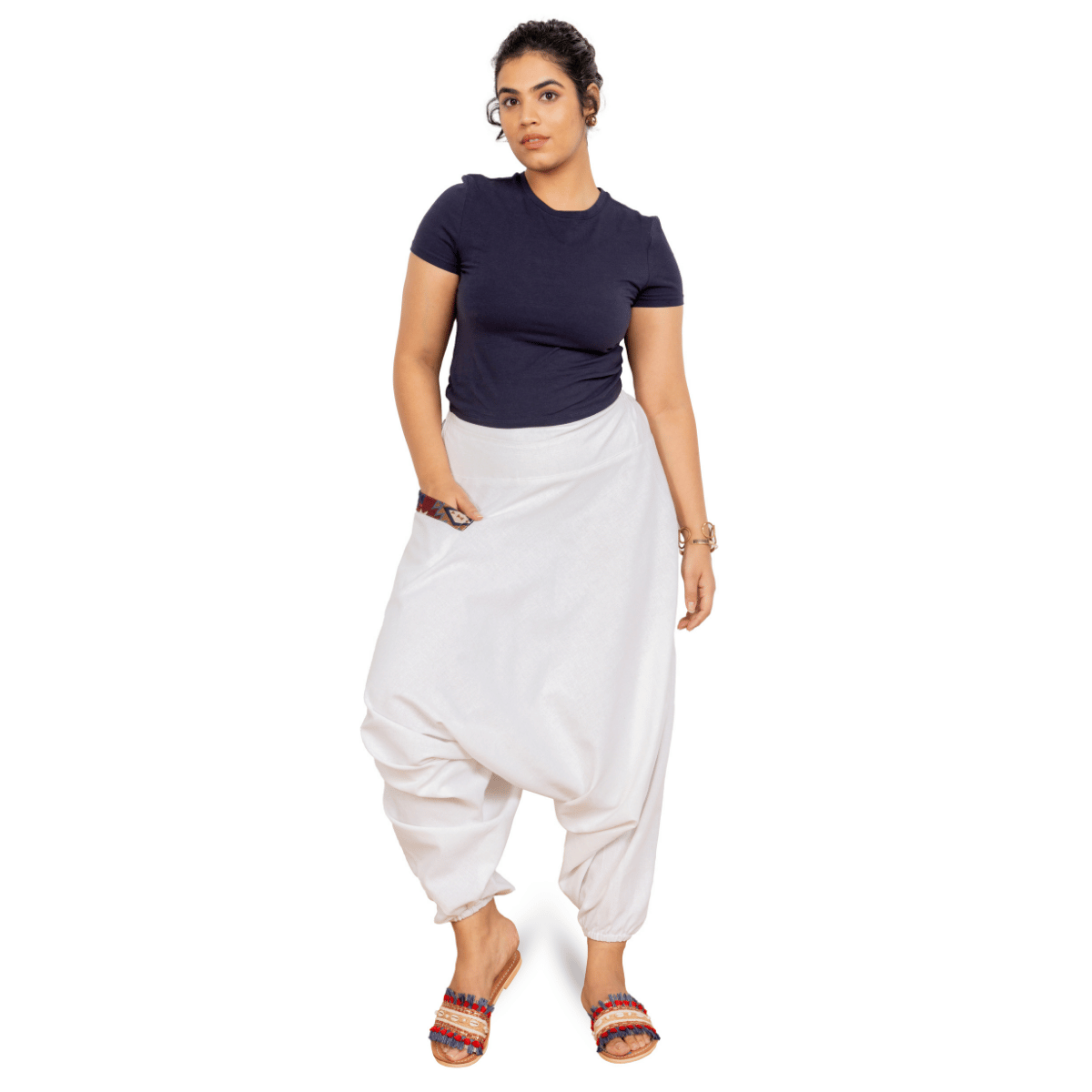 Women's Aladdin Harem Pants | White – Womens Pants by Hope - House of Pure Eco available on Brown Living™. One Size . SKU: AL - HW - white_M. Img 5.