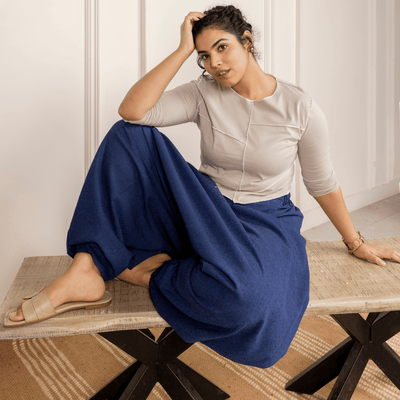 Women's Aladdin Harem Yoga Pants | Dark Blue – Womens Pants on Brown Living™. SKU: AL - HW - 11_M. Img 13.