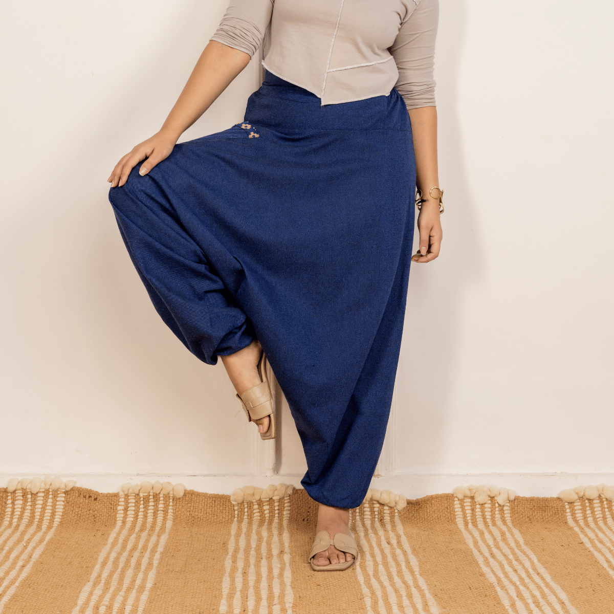 Women's Aladdin Harem Yoga Pants | Dark Blue – Womens Pants on Brown Living™. SKU: AL - HW - 11_M. Img 9.