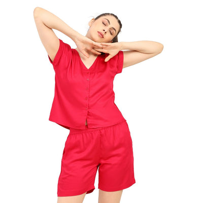 Women’s Bamboo Night Suit - Soft, Breathable & Cozy – Womens Pajamas on Brown Living™. SKU: NIGHT-SUIT-FUCHSIA-S. Img 5.