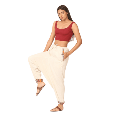 Women's Designer Harem Pants | Cream | Fits Waist Size 28" to 36" – Womens Pants on Brown Living™. SKU: BT01022ND. Img 2.
