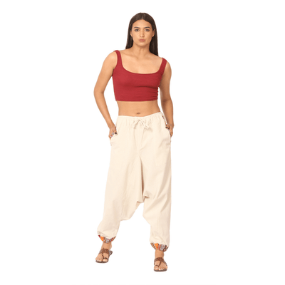 Women's Designer Harem Pants | Cream | Fits Waist Size 28" to 36" – Womens Pants on Brown Living™. SKU: BT01022ND. Img 7.