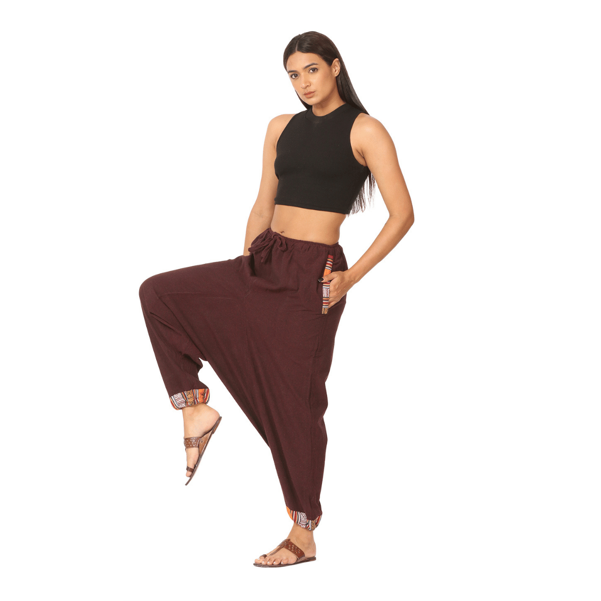 Women's Designer Harem Pants | Maroon | Fits Waist Size 28" to 36" – Womens Pants by Hope - House of Pure Eco available on Brown Living™. . SKU: BT01024ND. Img 4.