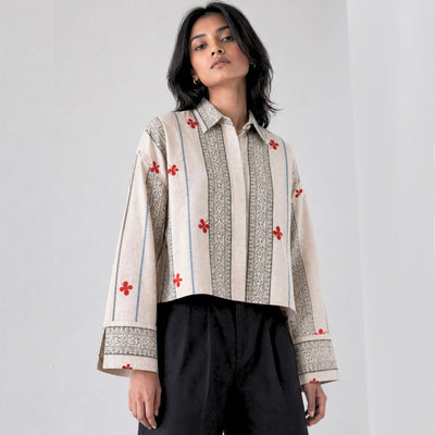 Women’s Embroidered Shirt | Cotton Casual Top – Womens Shirt on Brown Living™. SKU: ER-ELARA-SH-S-01. Img 4.