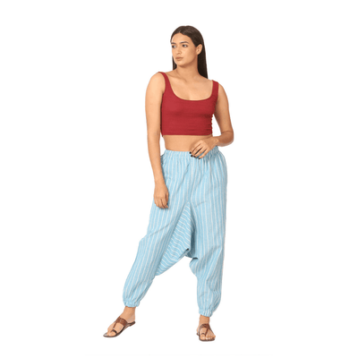 Women's Harem Pant | Blue Stripes | Fits Waist Size 28" to 36" – Womens Pants on Brown Living™. SKU: BT01026. Img 4.
