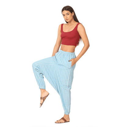 Women's Harem Pant | Blue Stripes | Fits Waist Size 28" to 36" – Womens Pants on Brown Living™. SKU: BT01026. Img 2.