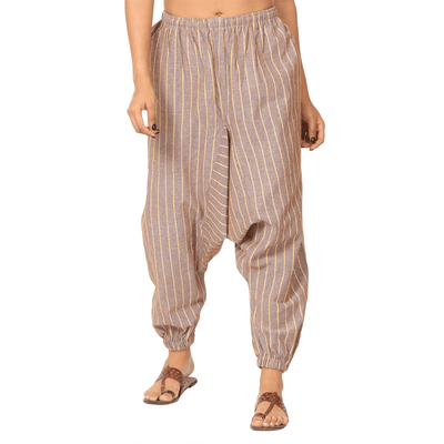 Women's Harem Pant | Brown Stripes | Fits Waist Size 28" to 36" – Womens Pants on Brown Living™. SKU: BT1029. Img 7.