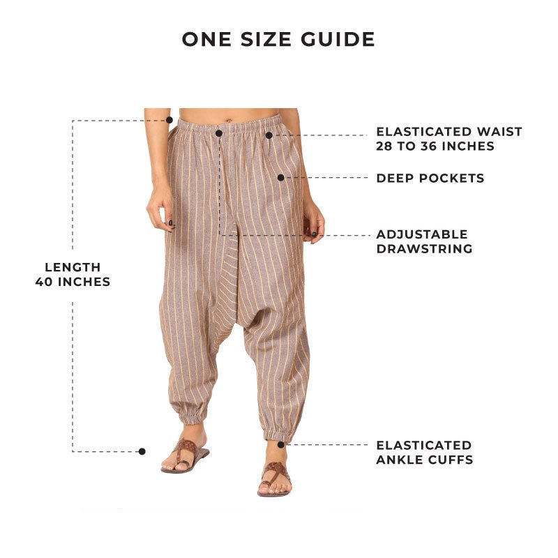 Women's Harem Pant | Brown Stripes | Fits Waist Size 28" to 36" – Womens Pants by Hope - House of Pure Eco available on Brown Living™. . SKU: BT1029. Img 3.