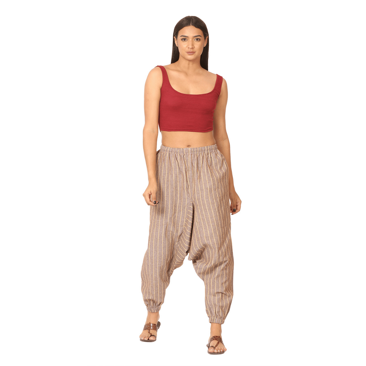 Women's Harem Pant | Brown Stripes | Fits Waist Size 28" to 36" – Womens Pants by Hope - House of Pure Eco available on Brown Living™. . SKU: BT1029. Img 2.