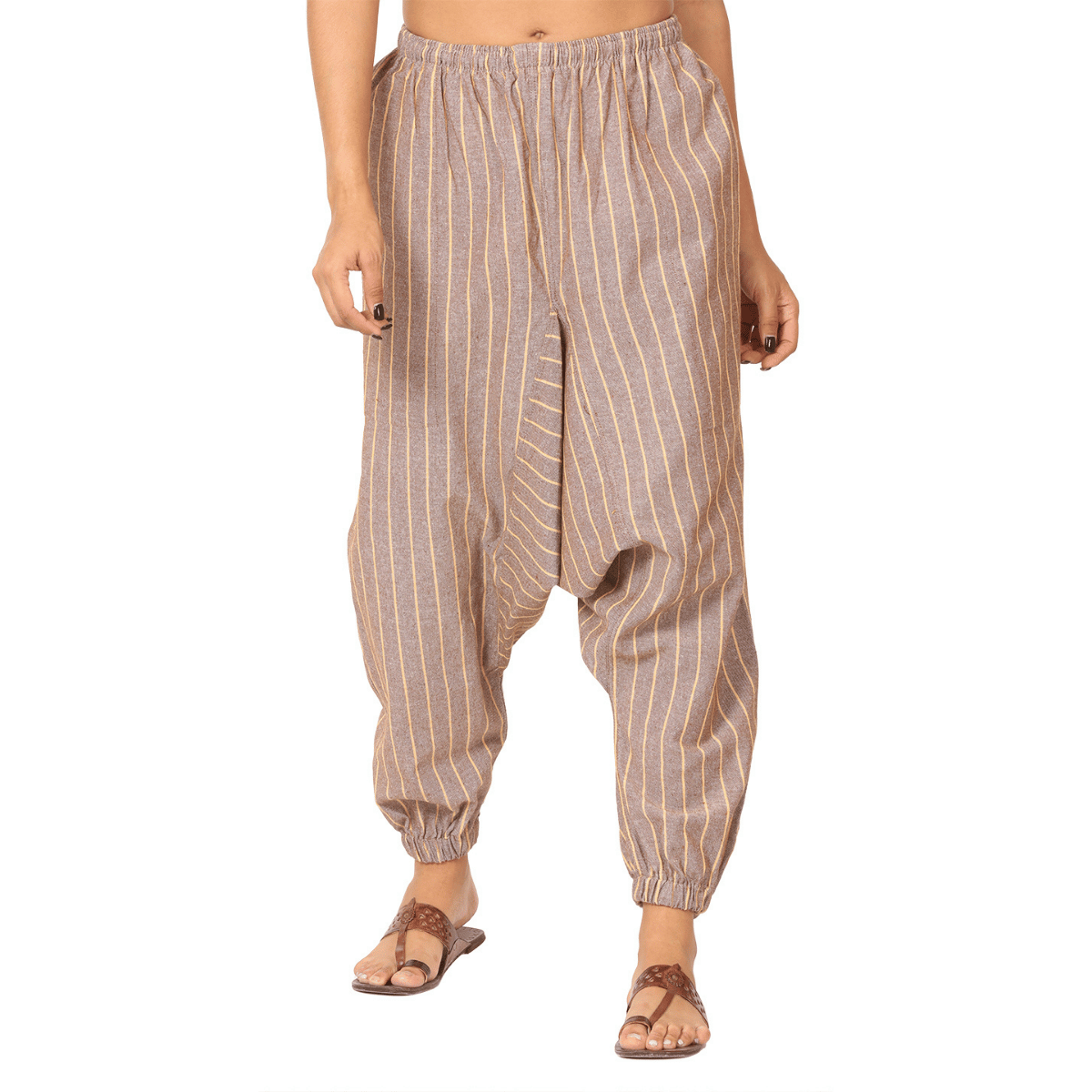 Women's Harem Pant | Brown Stripes | Fits Waist Size 28" to 36" – Womens Pants by Hope - House of Pure Eco available on Brown Living™. . SKU: BT1029. Img 1.