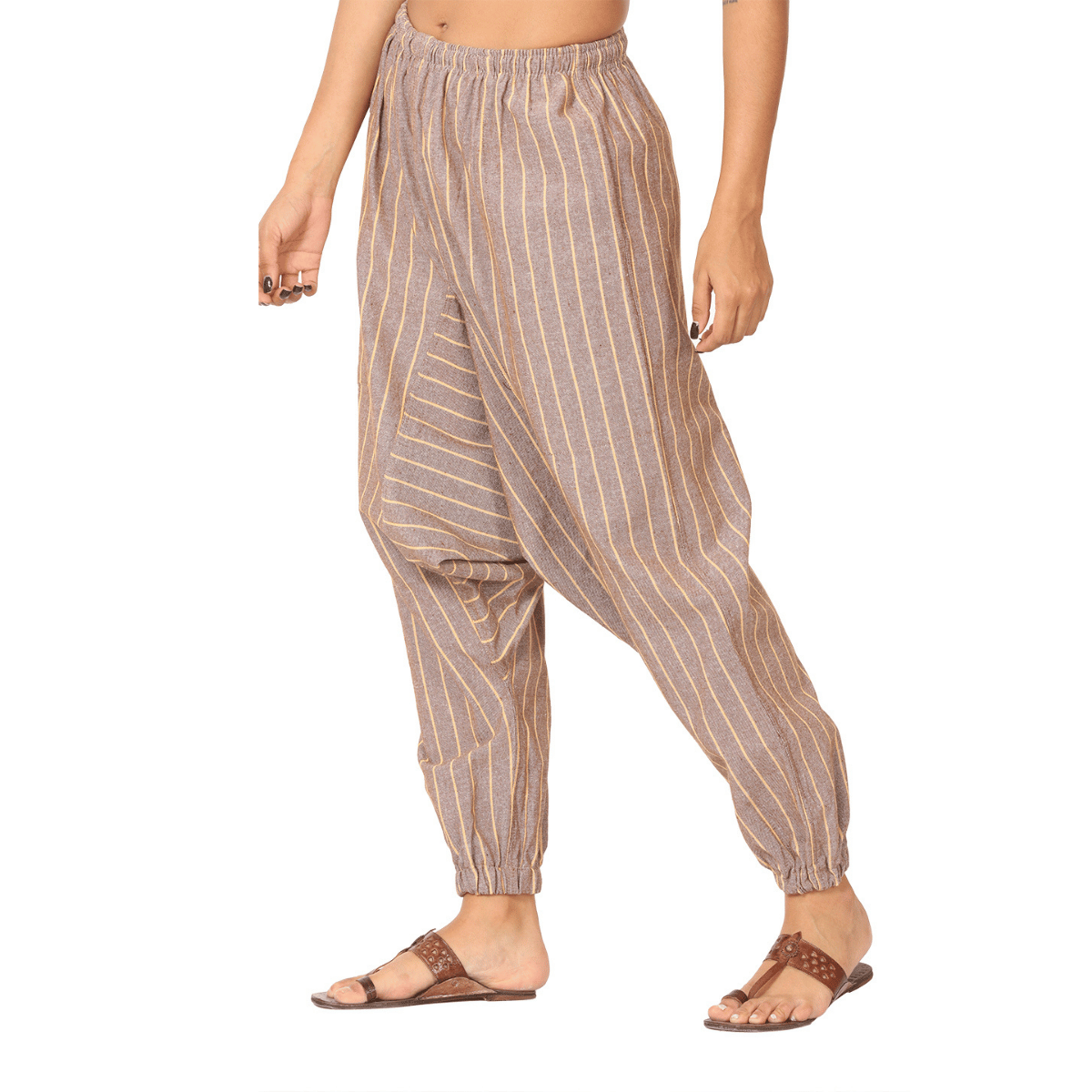 Women's Harem Pant | Brown Stripes | Fits Waist Size 28" to 36" – Womens Pants by Hope - House of Pure Eco available on Brown Living™. . SKU: BT1029. Img 4.