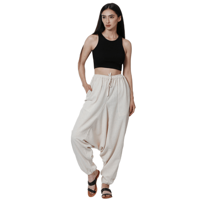 Women's Harem Pant | Cream | Fits Waist Size 28" to 36" – Womens Pants by Hope - House of Pure Eco available on Brown Living™. . SKU: BT01022. Img 2.