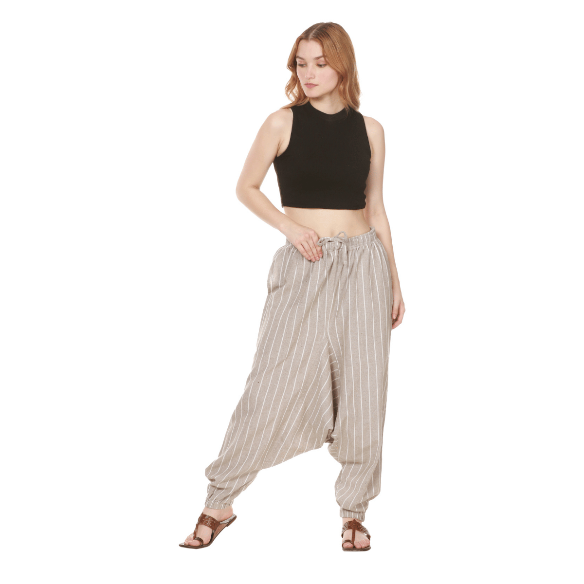 Women's Harem Pant | Grey Stripes | Fits Waist Size 28" to 36" – Womens Pants by Hope - House of Pure Eco available on Brown Living™. . SKU: BT01030. Img 2.